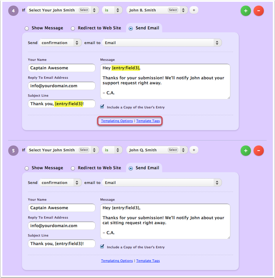 Confirmation Email Form Rule Setup