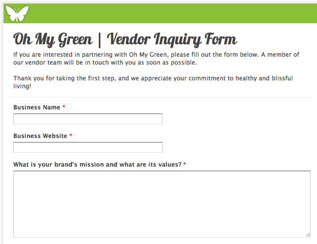 Oh My Green's vendor inquiry form