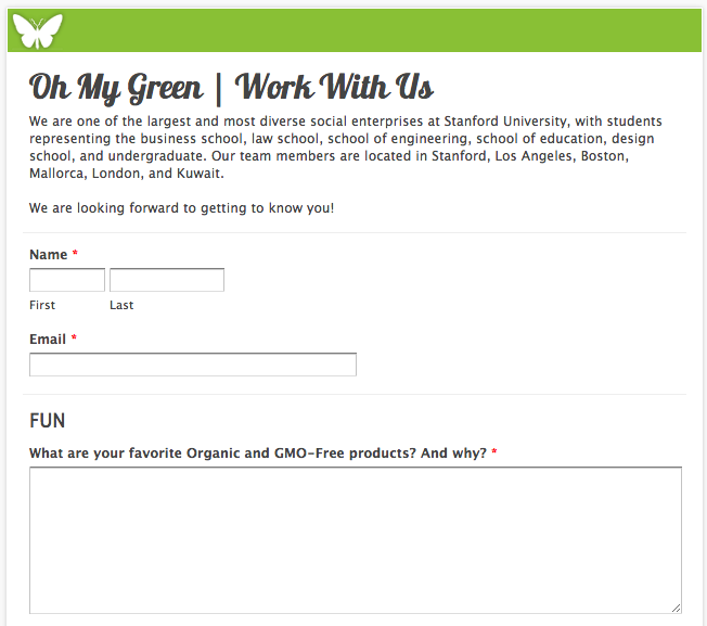 Oh My Green's job application form