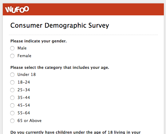 An example of a consumer demographic survey made with Wufoo