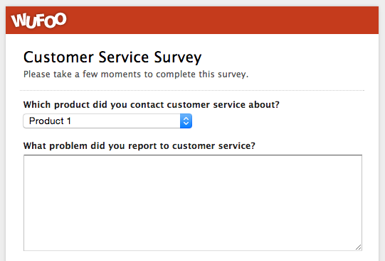 An example of a customer service survey made with Wufoo