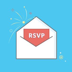 An RSVP note sticking out of an envelope.