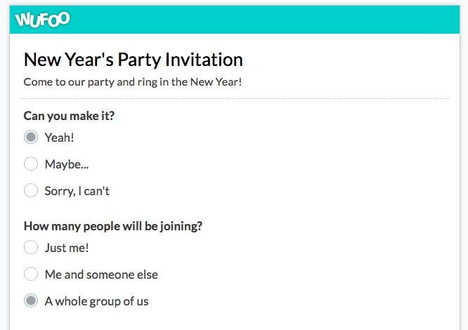 New Year's party invitation form template by Wufoo