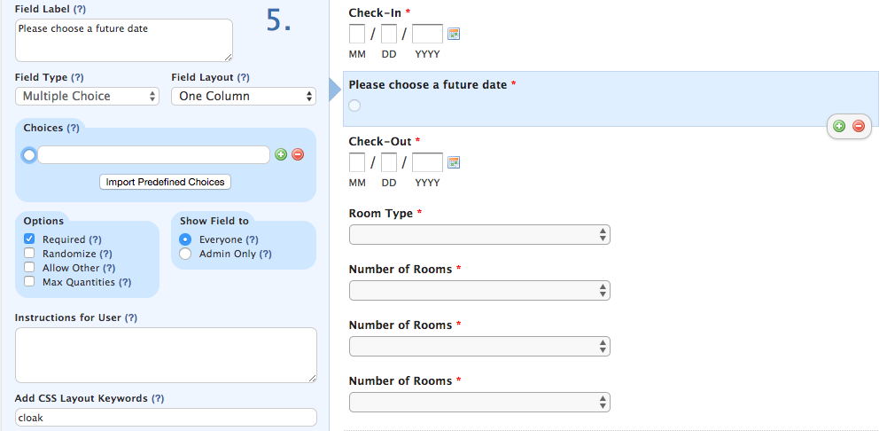 cloak date field online form