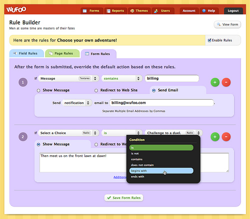 Wufoo form rules