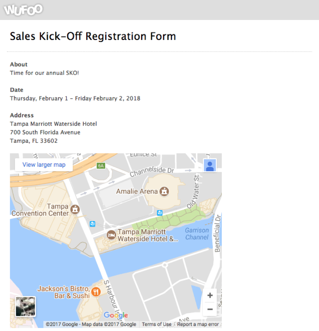 sales kick off registration form