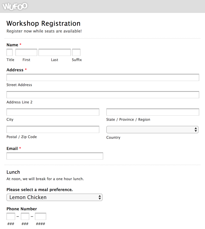 workshop registration form