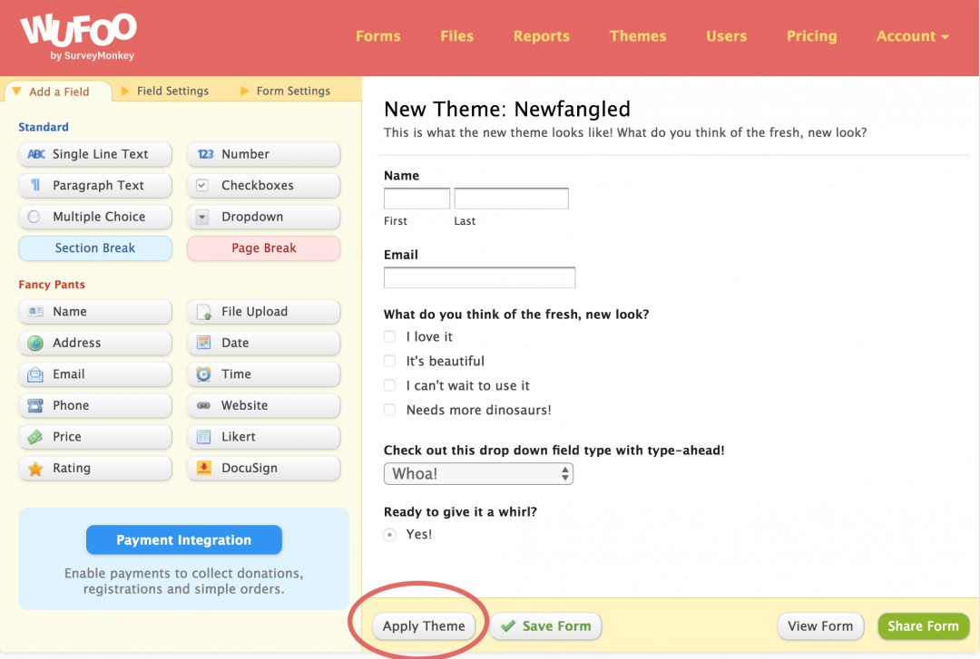 Apply a Wufoo theme