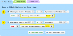 Two Field Rules, where one rule hides a field and another shows one.