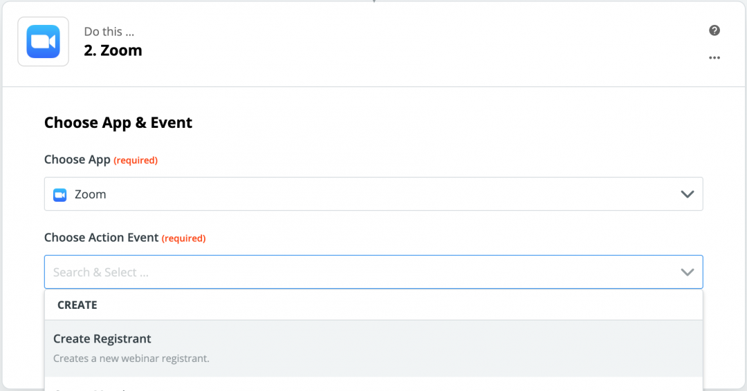 Zapier Zoom Action Event