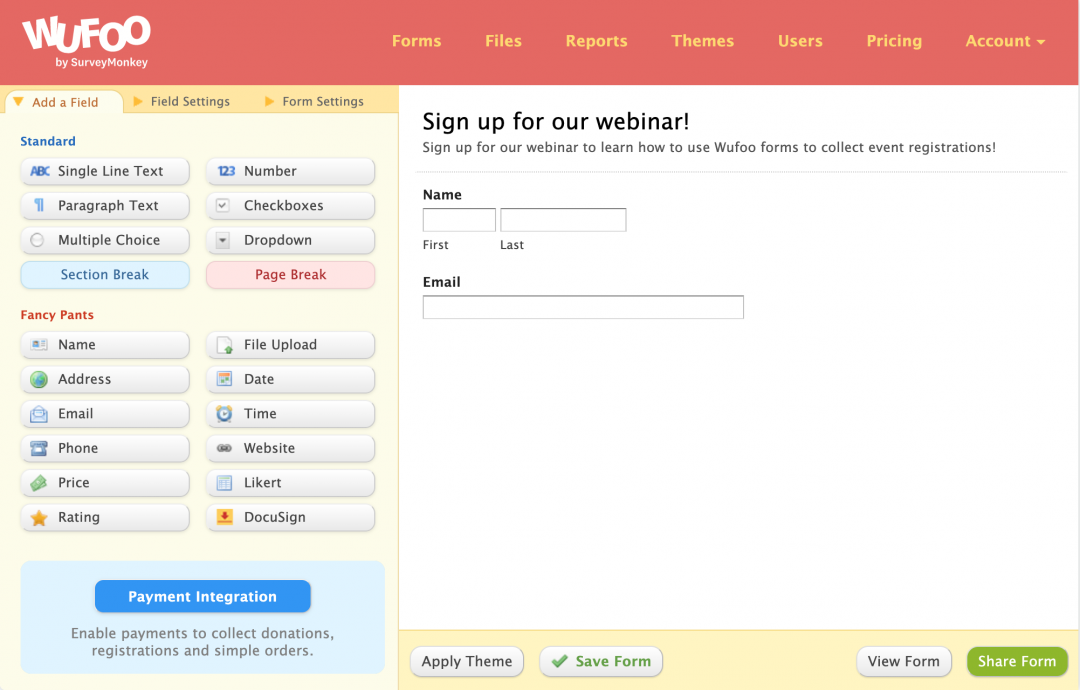 Wufoo webinar registration form