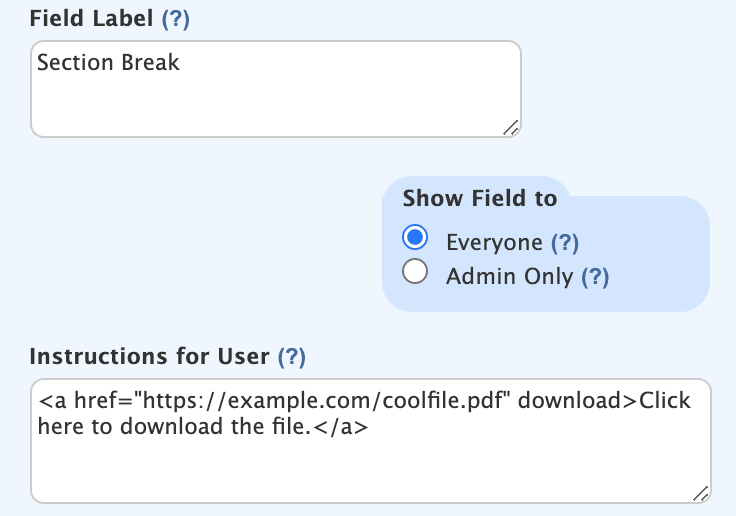 Adding file to section break - Wufoo